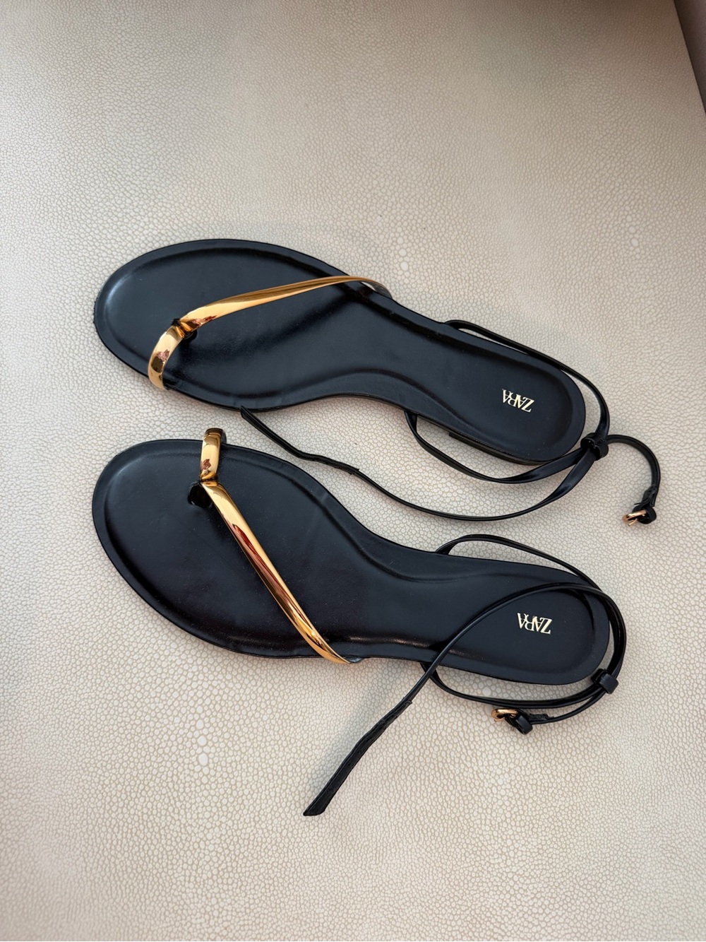 ZARA BLACK & GOLD SANDALS, SIZE 8